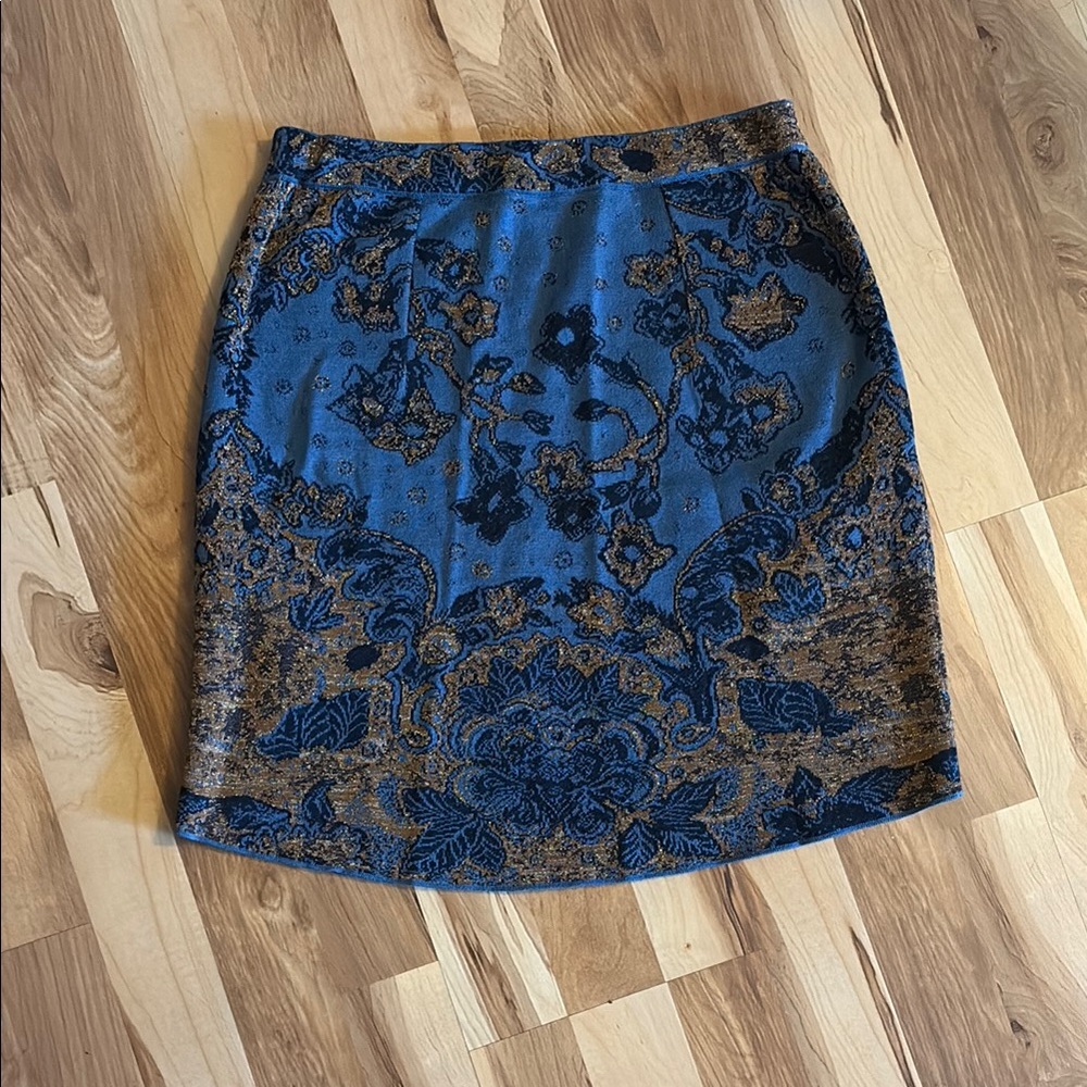 Peruvian Connection Blue Embellished Mini Skirt